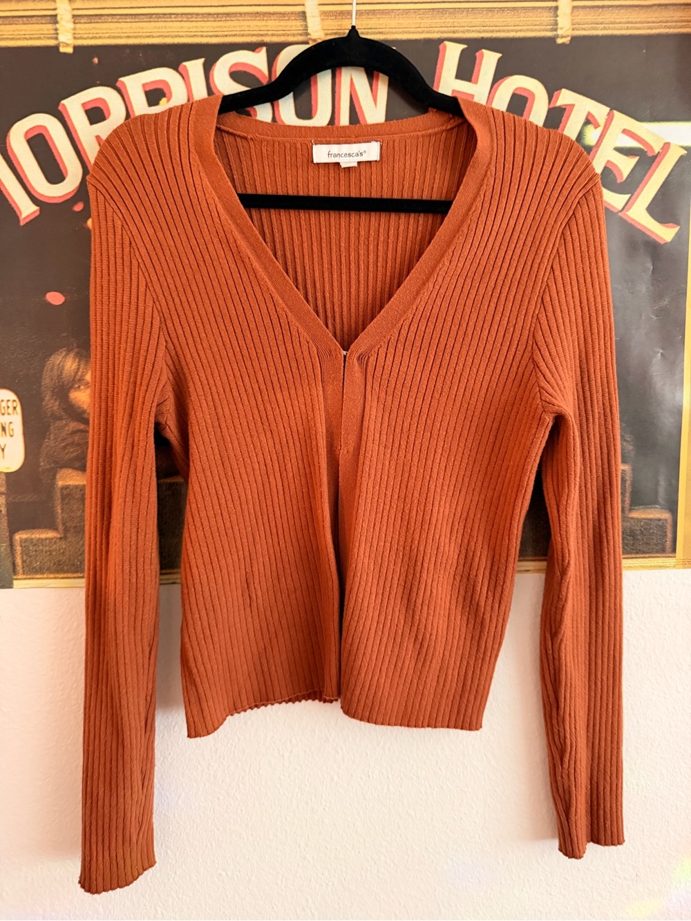 Francesca's Collections Rust Ribbed V-Neck Sweater